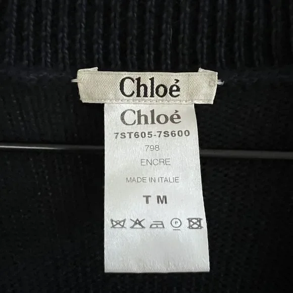 Chloe Linen Wool Long Cardigan Sweater Size M Navy Blue